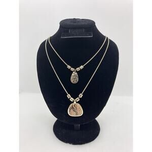 GUESS Necklace Gold Tone Double Strand Textured Abstract Pendants Adjustable